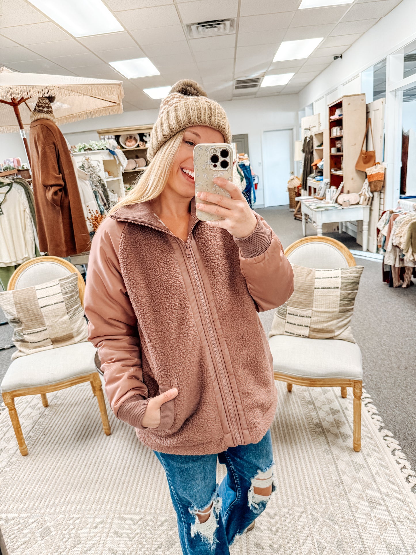 Alpine Fleece Zip Up Bomber Jacket