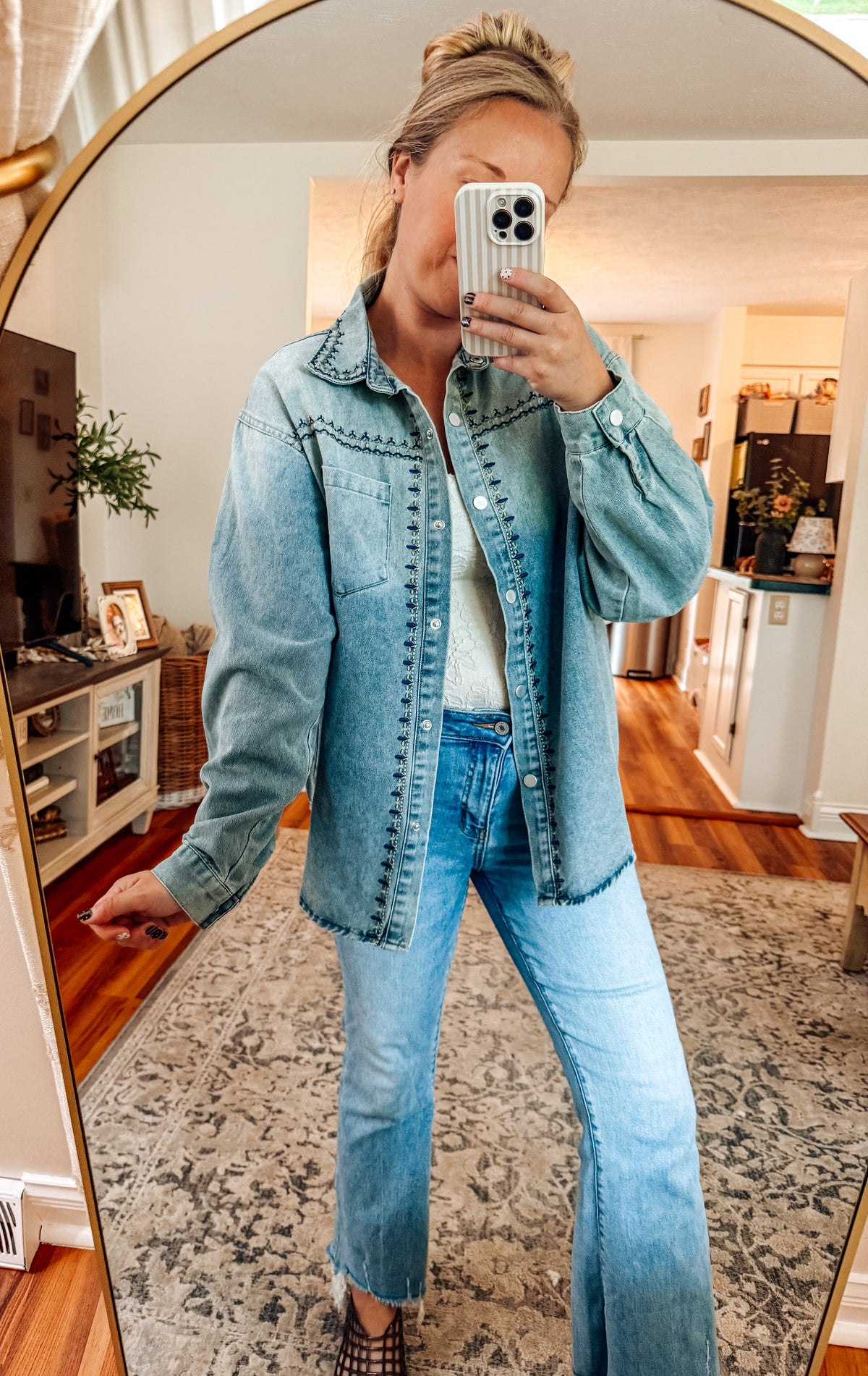 The Wild & Free Embroidered Denim Button Up
