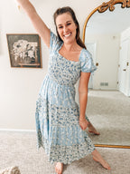 Whispers of Spring Midi Dress-Blue