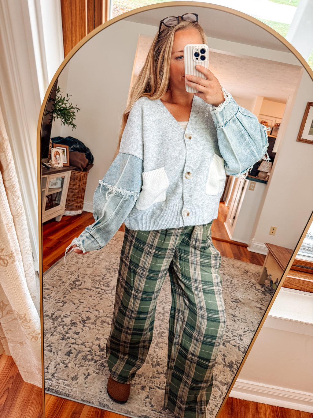 Denim Days V-Neck Distressed Sleeve Cardigan