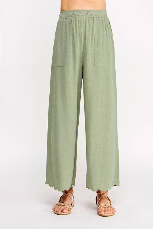 Soft Sage Linen Blend Scallop Pants