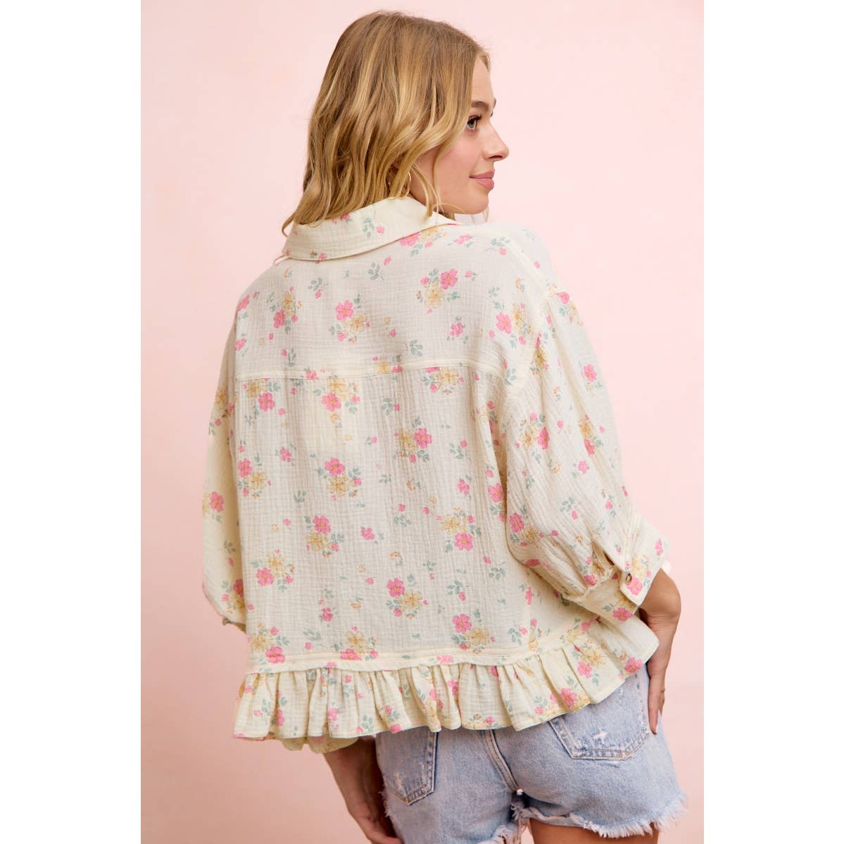 Flora Floral Peplum Button Up (S-Xl)