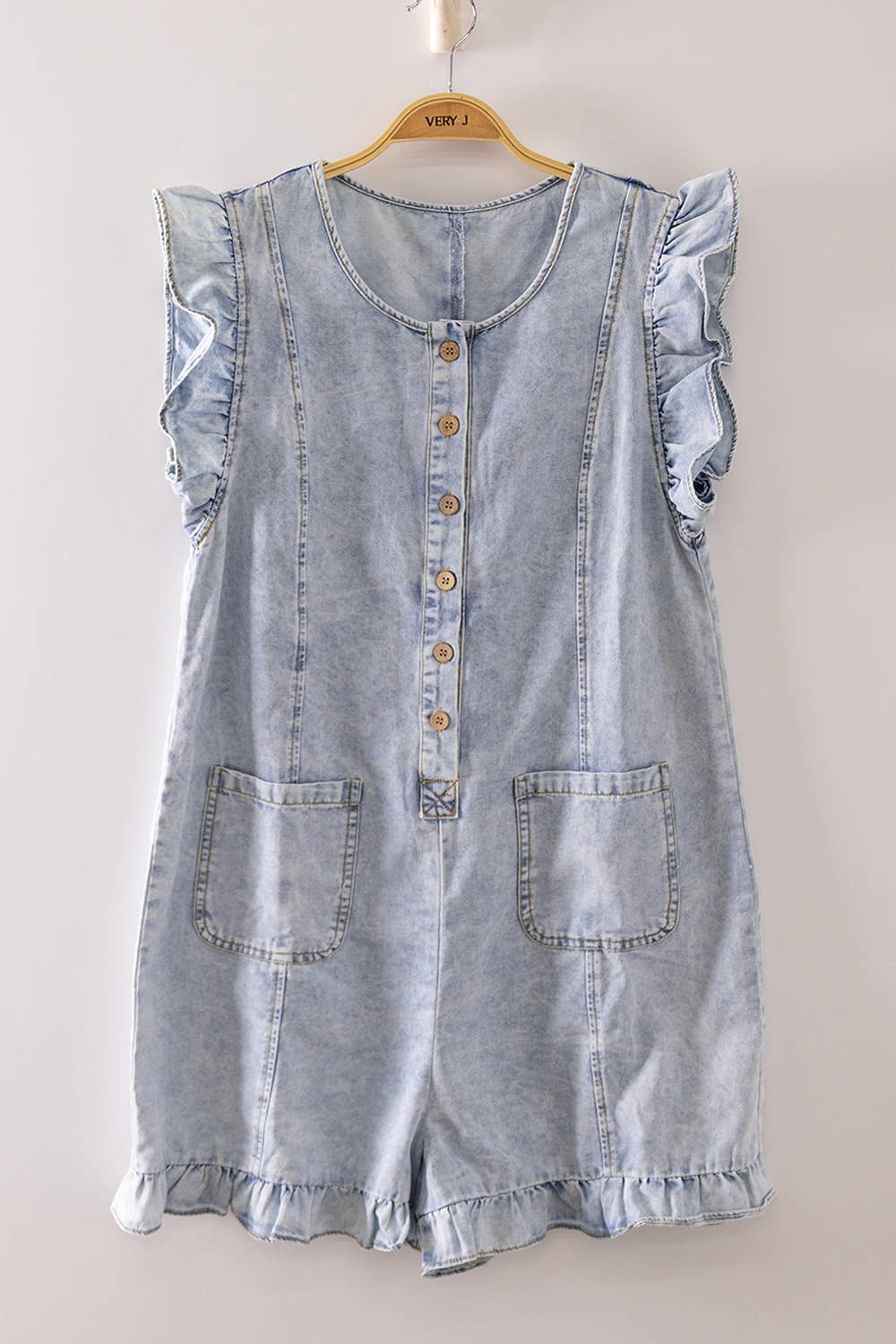 Harbor Breeze Ruffle Denim Romper