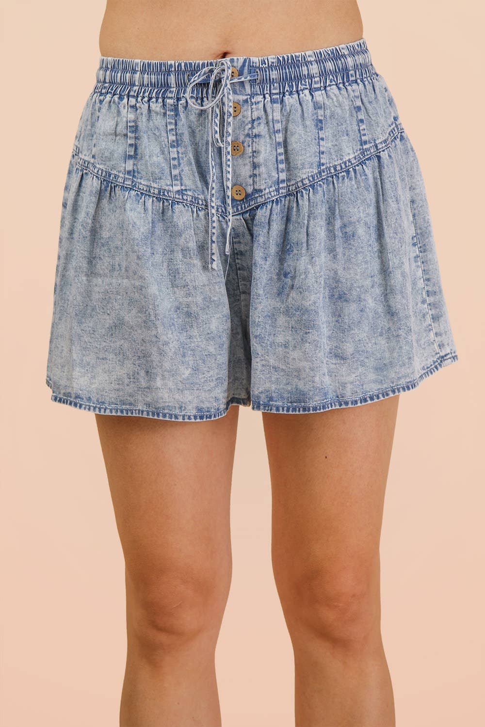 Chambray Button Down Flare Shorts