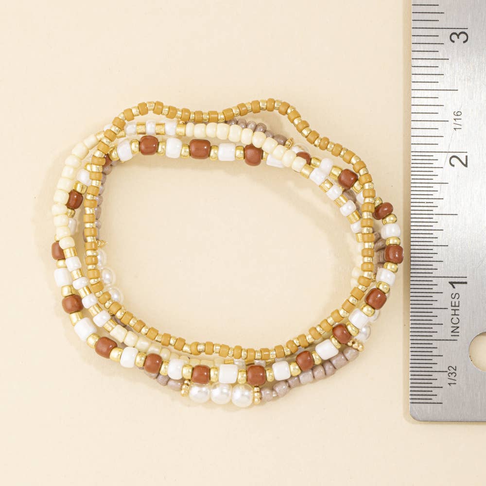 Pearl Accent Seed Bead Stretch Bracelet Set