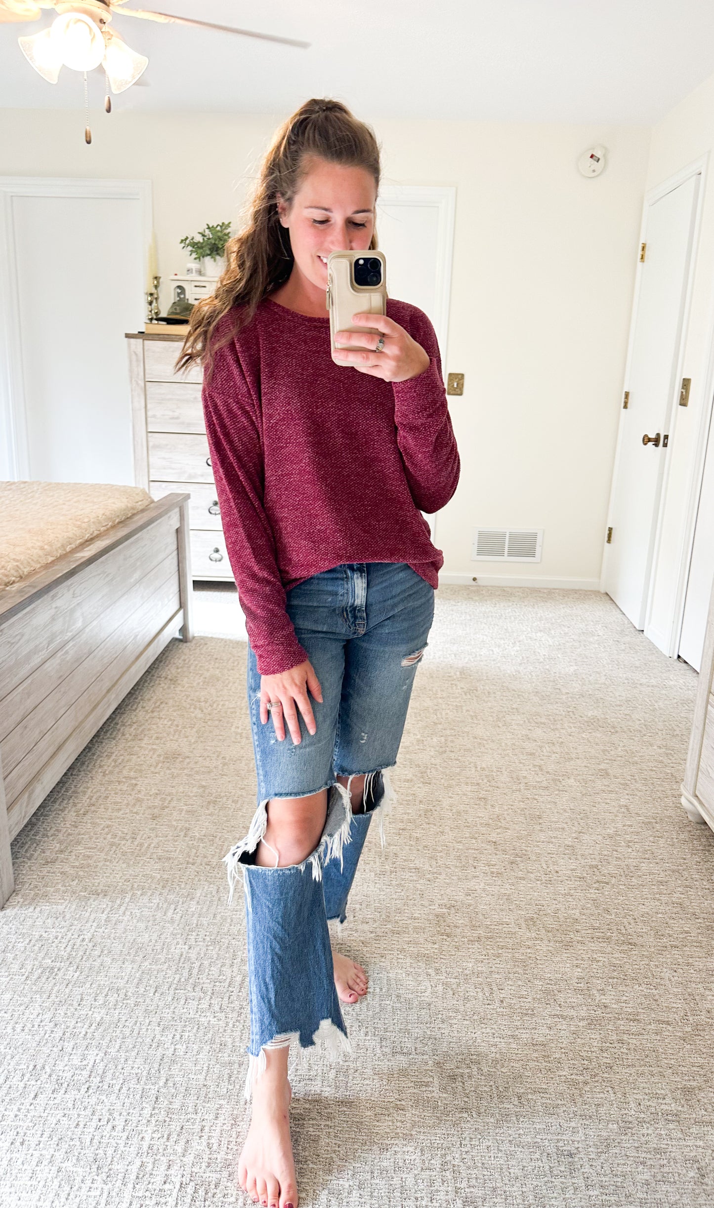 Washed in Wine Knit Pullover Top (S-XL)