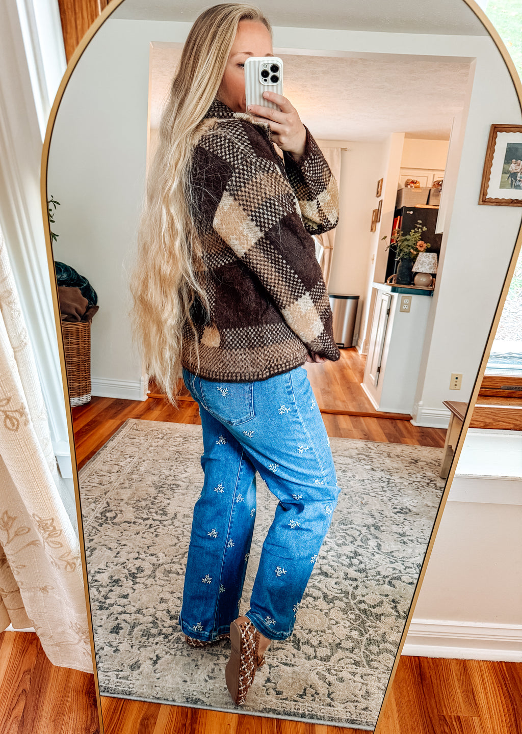 Cozy Contrast Oversized Checkered Jacquard Cardigan
