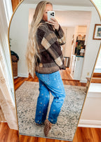 Cozy Contrast Oversized Checkered Jacquard Cardigan
