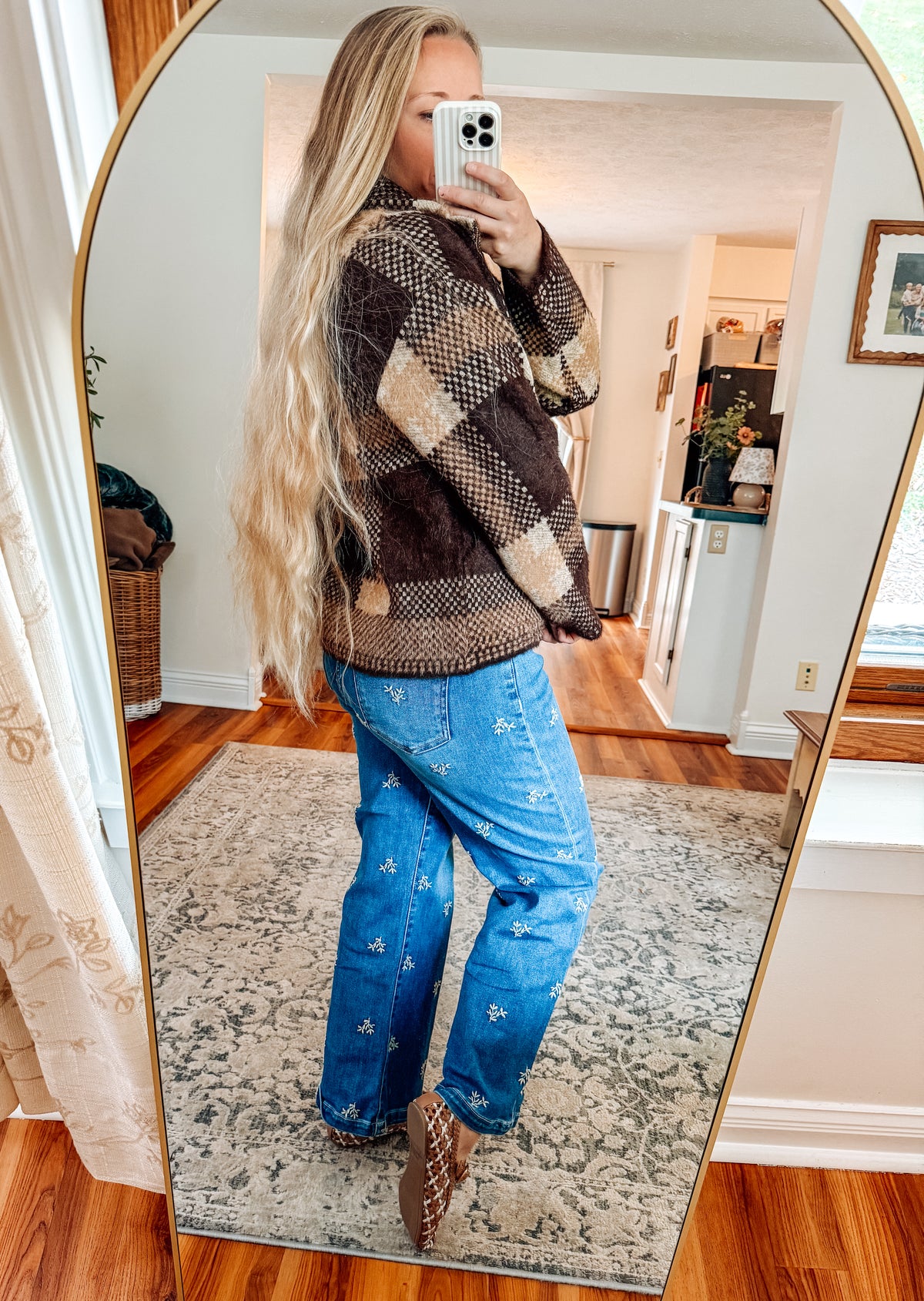 Cozy Contrast Oversized Checkered Jacquard Cardigan