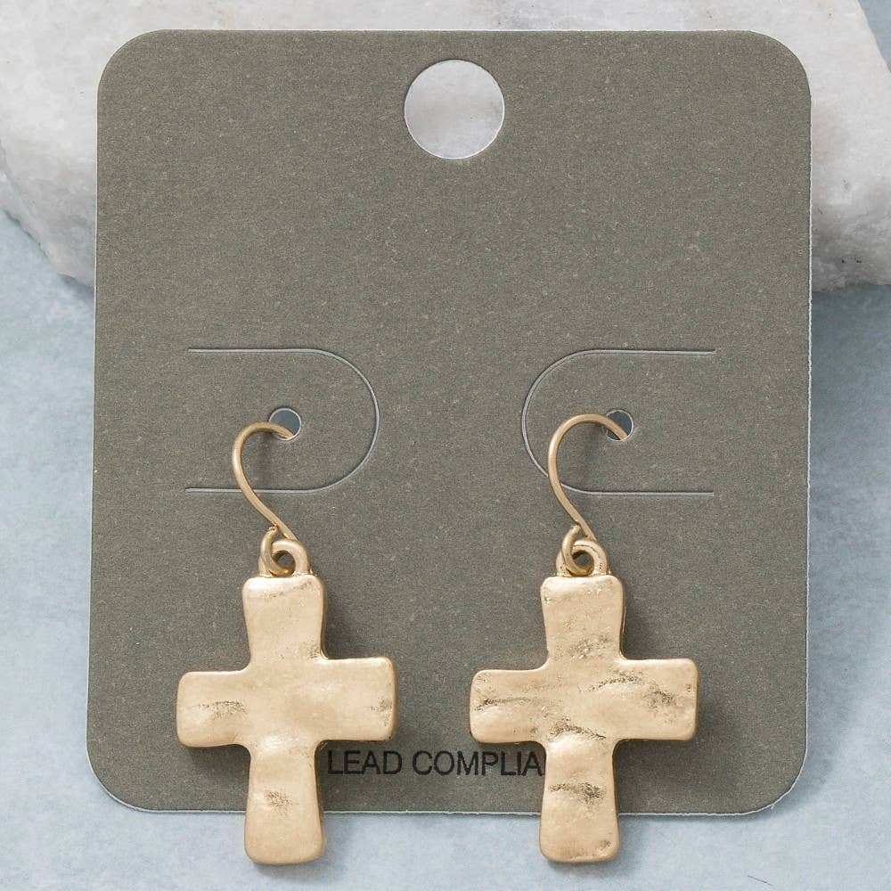 Vintage Metallic Cross Dangle Earrings
