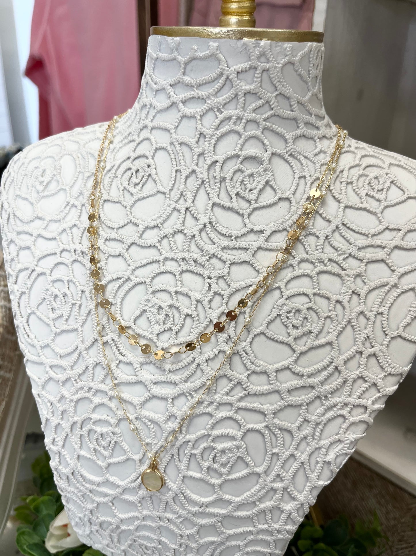 Mother of Pearl & Disc Layered Necklace