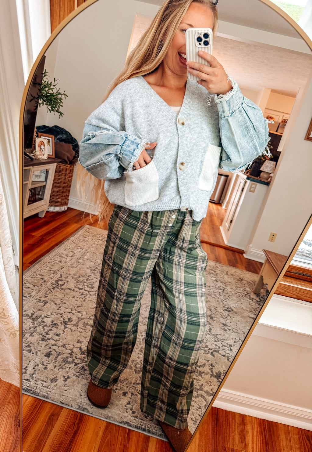 Denim Days V-Neck Distressed Sleeve Cardigan