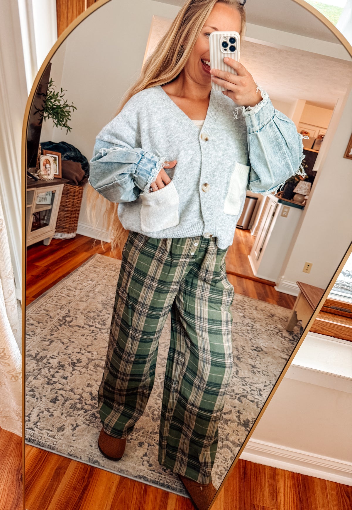Denim Days V-Neck Distressed Sleeve Cardigan
