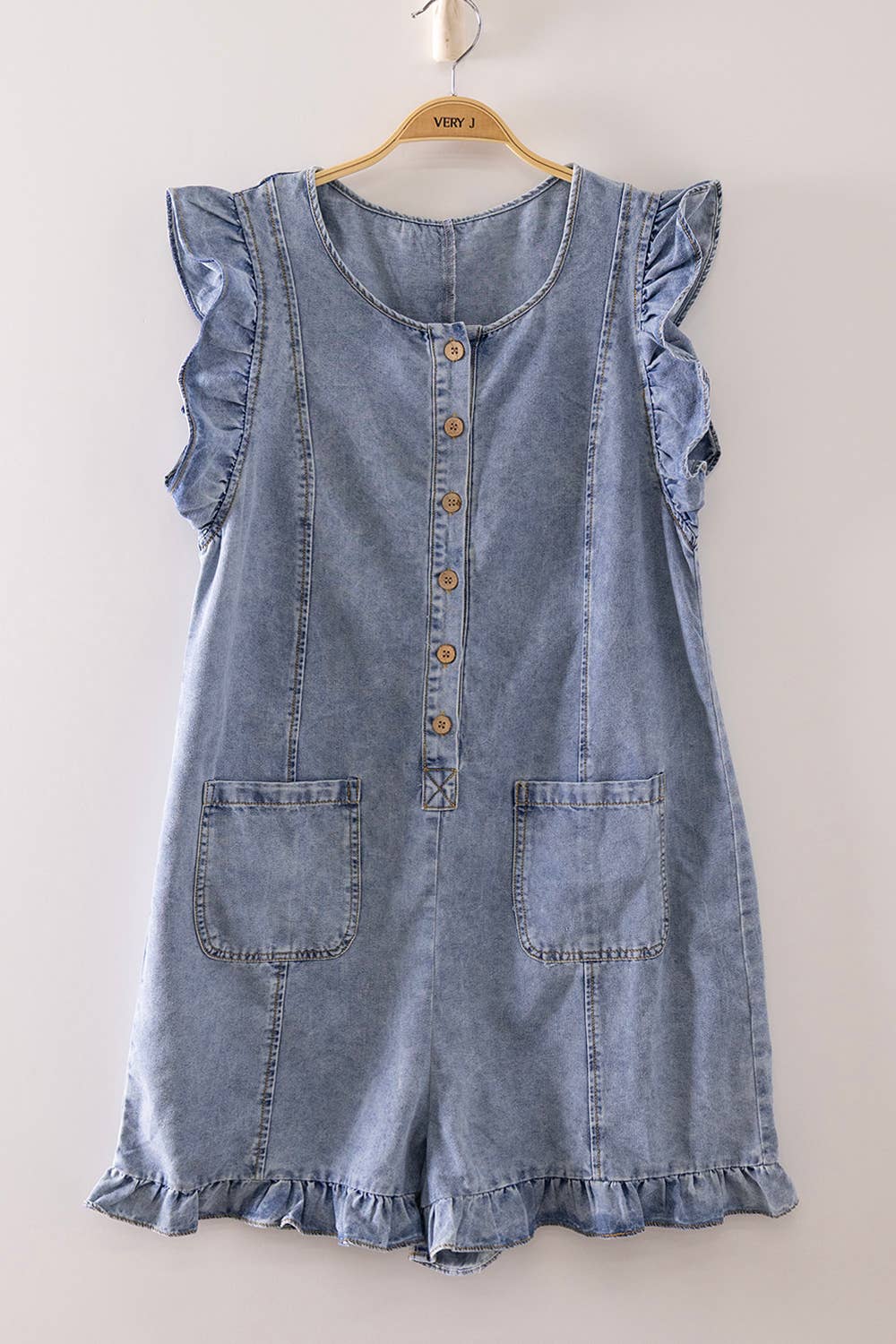 Harbor Breeze Ruffle Denim Romper