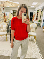 Ruby Staple Pointelle Top-Red