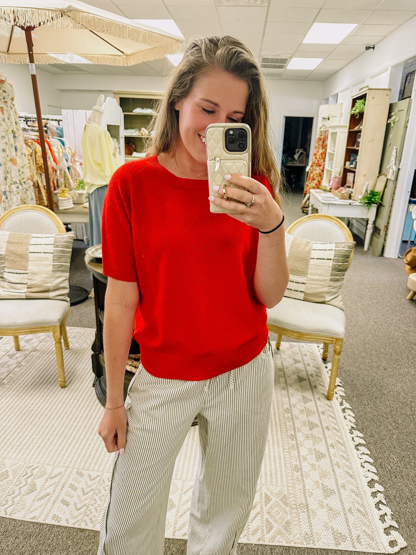 Ruby Staple Pointelle Top-Red