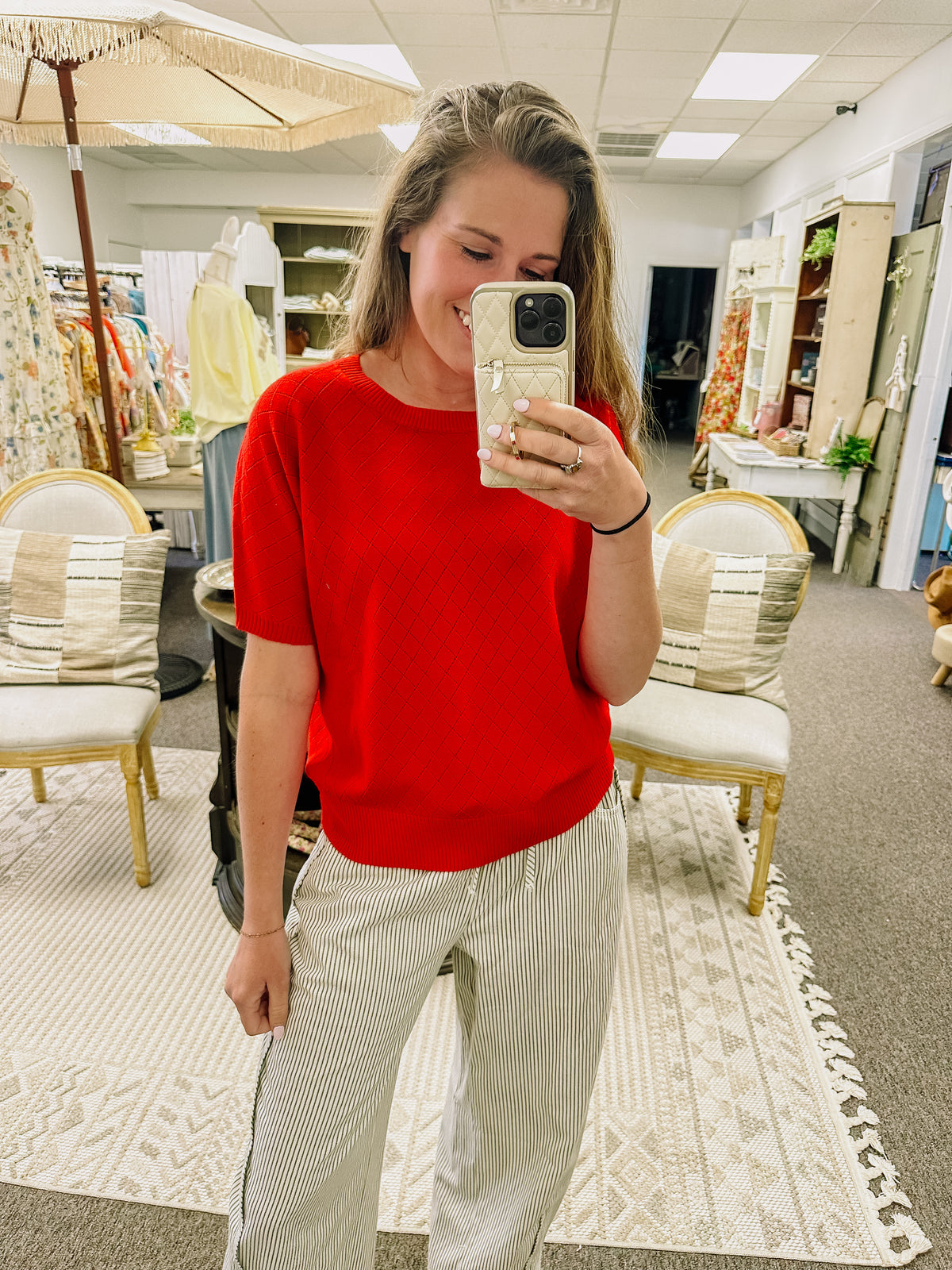 Ruby Staple Pointelle Top-Red