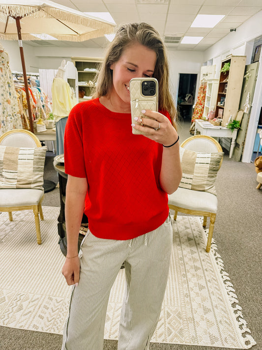 Ruby Staple Pointelle Top-Red