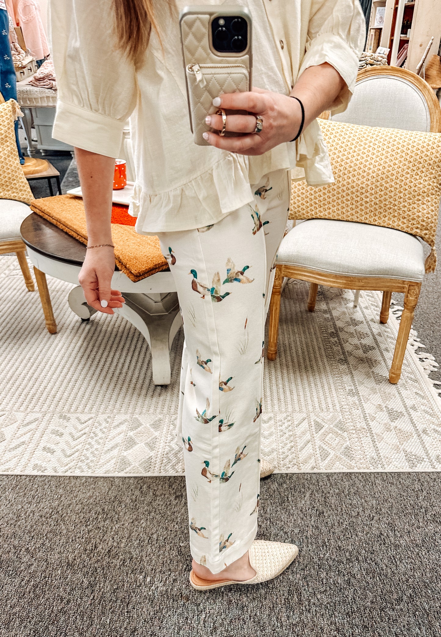 Mallard Printed Stretch Denim Wide Leg Jeans