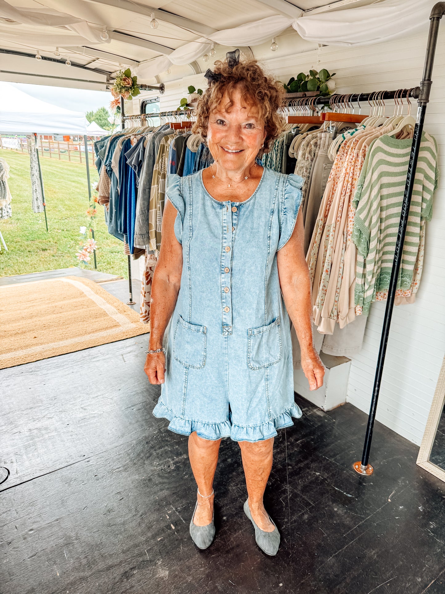 Harbor Breeze Ruffle Denim Romper