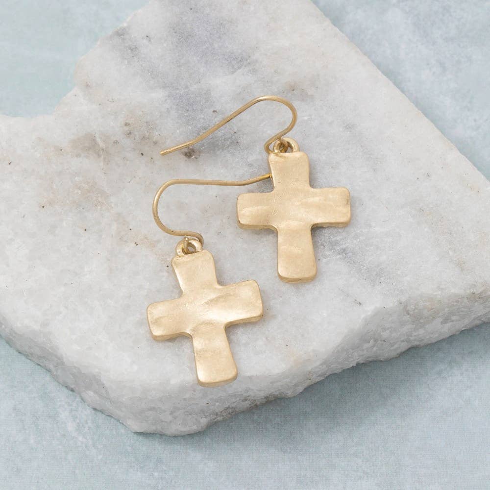 Vintage Metallic Cross Dangle Earrings
