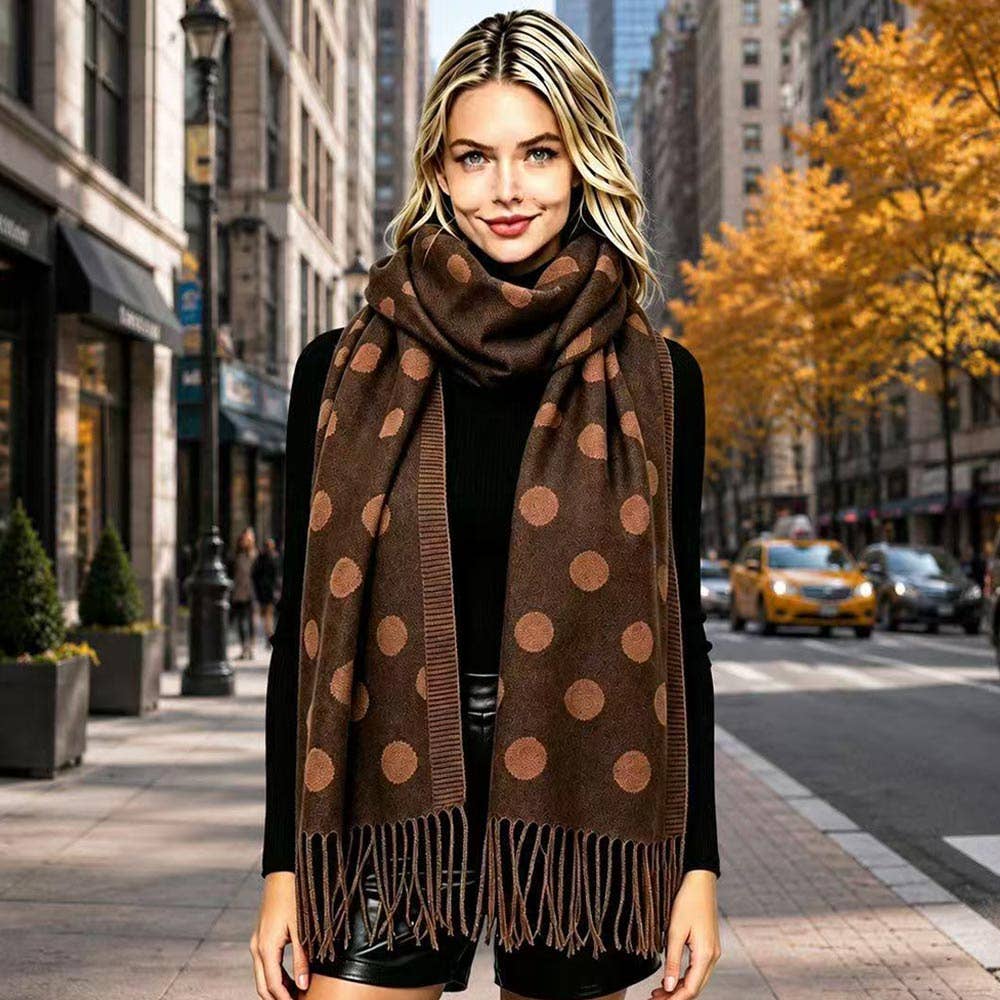Polka Dot Pattern Fringe Scarf