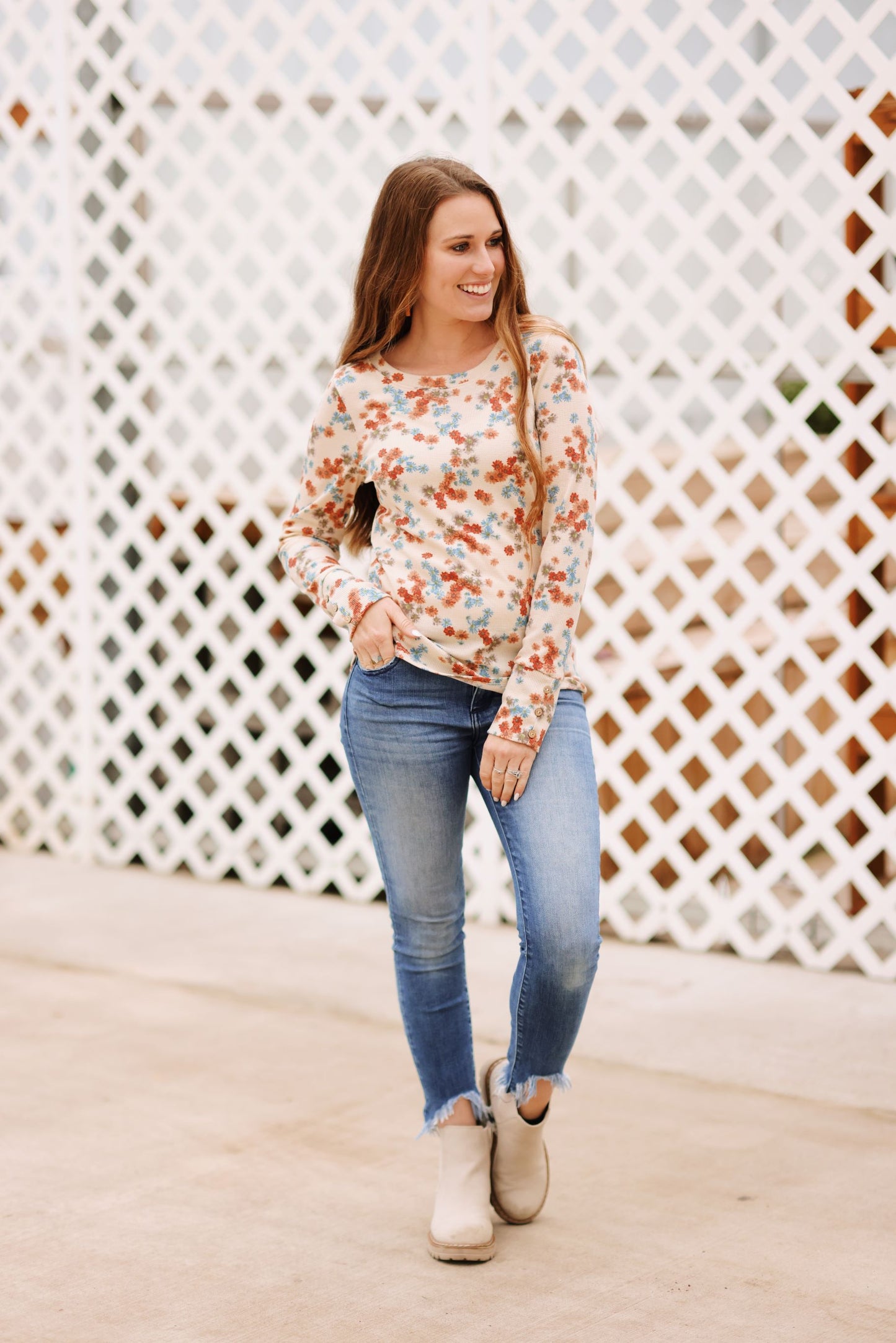 Posy Print Floral Top-Taupe
