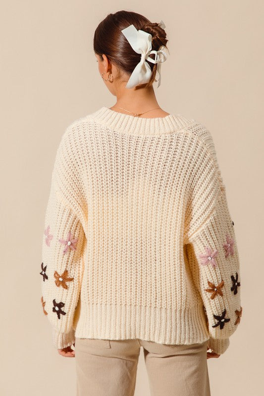 Emmery Embroidered Flowers Knit Sweater