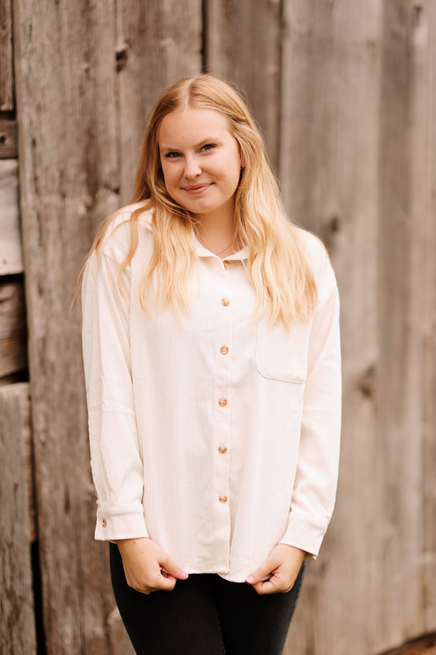 Style Me Chic Corduroy Button Up-Ivory (S-3X)