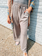 Caught Lounging Elastic Bottoms-Tan