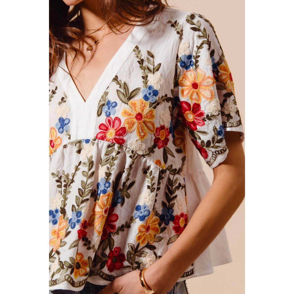 The Meadow Bloom Embroidered Babydoll Top (S-XL)