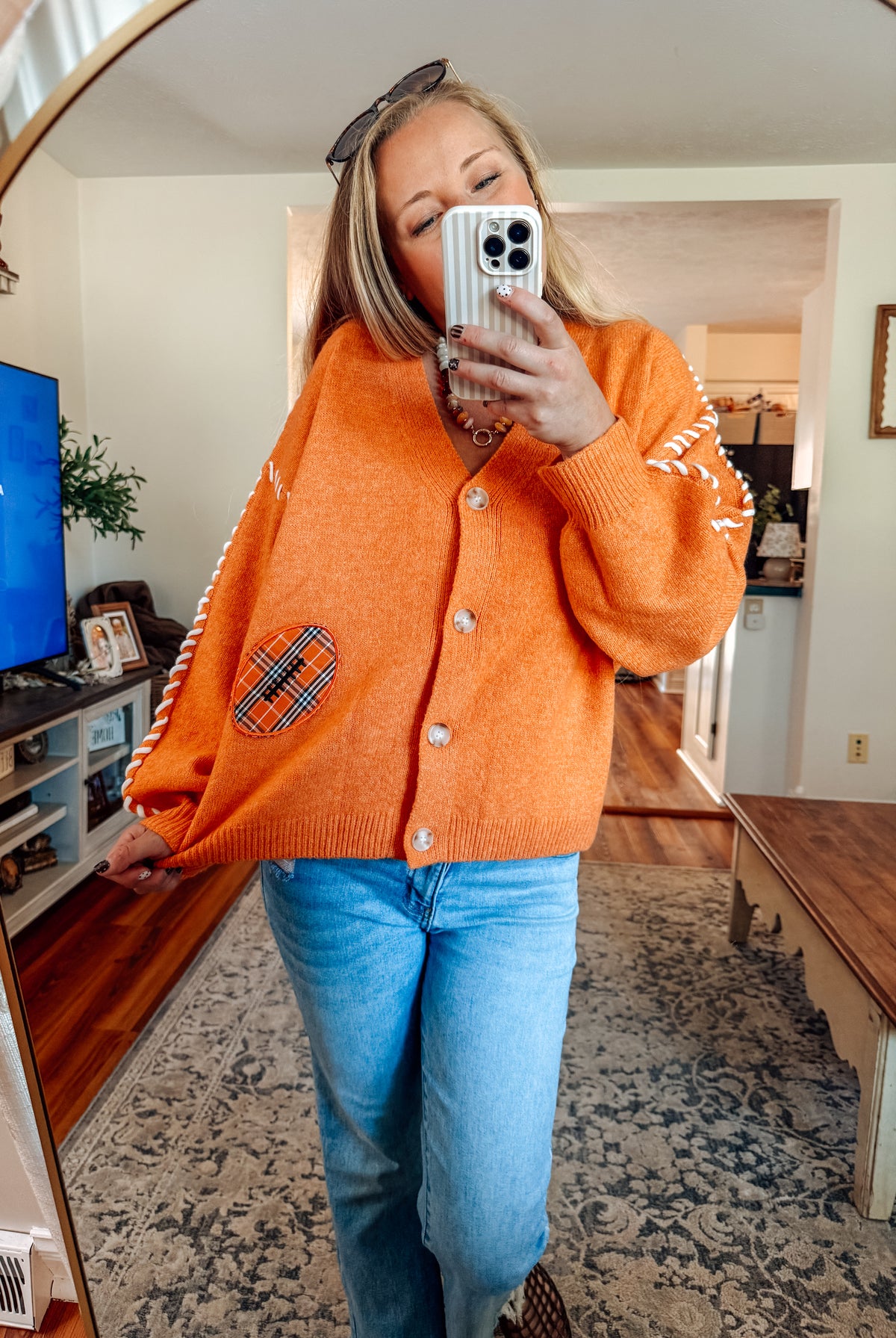 Gameday Orange Contrast Stitch Cardigan