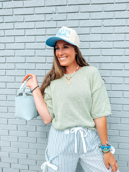 Poppin' in Spring Knit Top-Sage