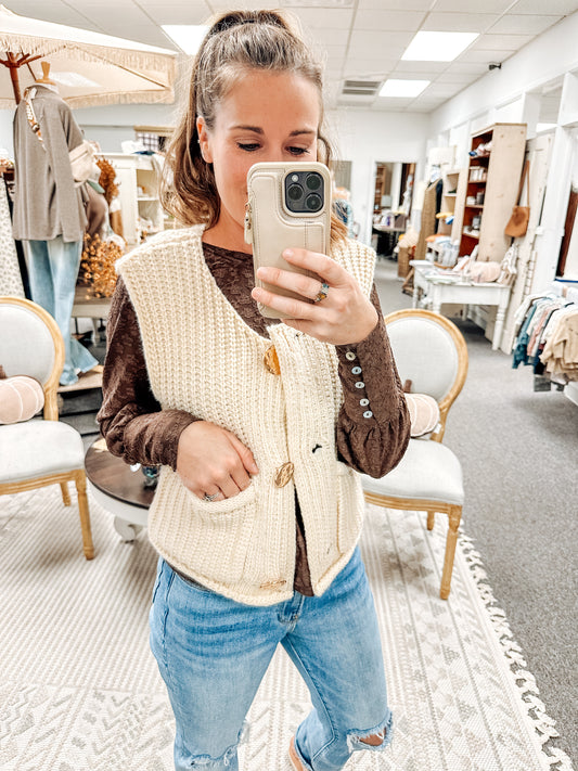 Fall Into Style Knit Sweater Vest-Ivory (S-3X)