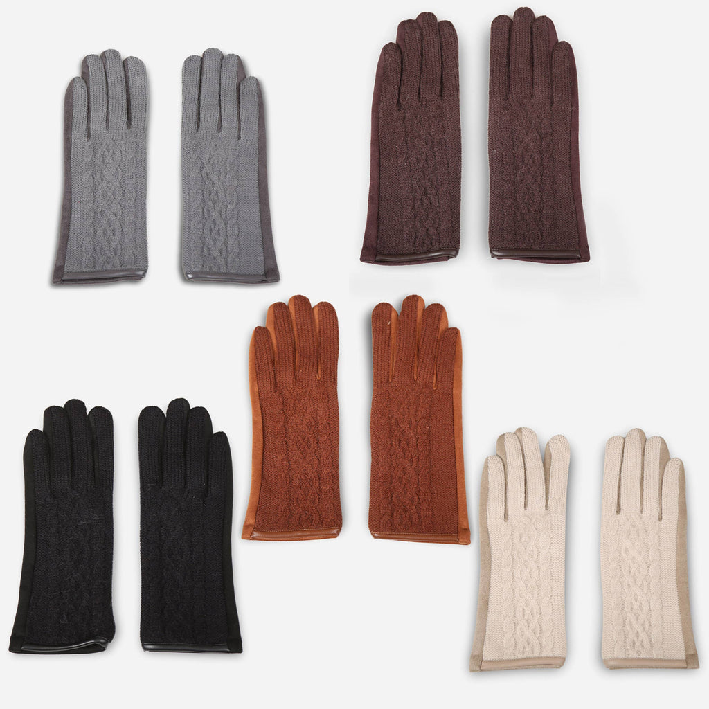 Cable Knit Suede Winter Gloves (several colors)