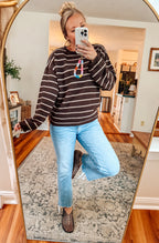 Harvest Moon Striped Textured Knit Sweater-Brown