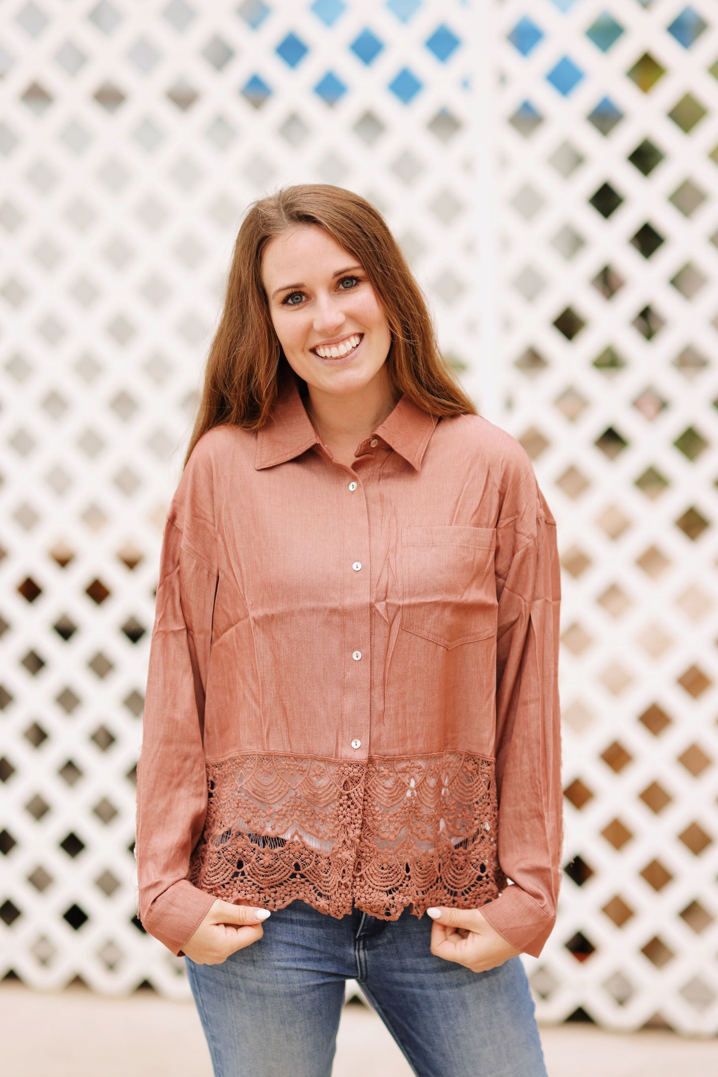 All Together Button Down Shirt-Mauve (S-3X)