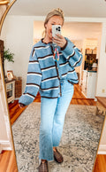 Cozy in Blue Striped Button Down Cardigan