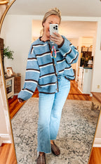 Cozy in Blue Striped Button Down Cardigan