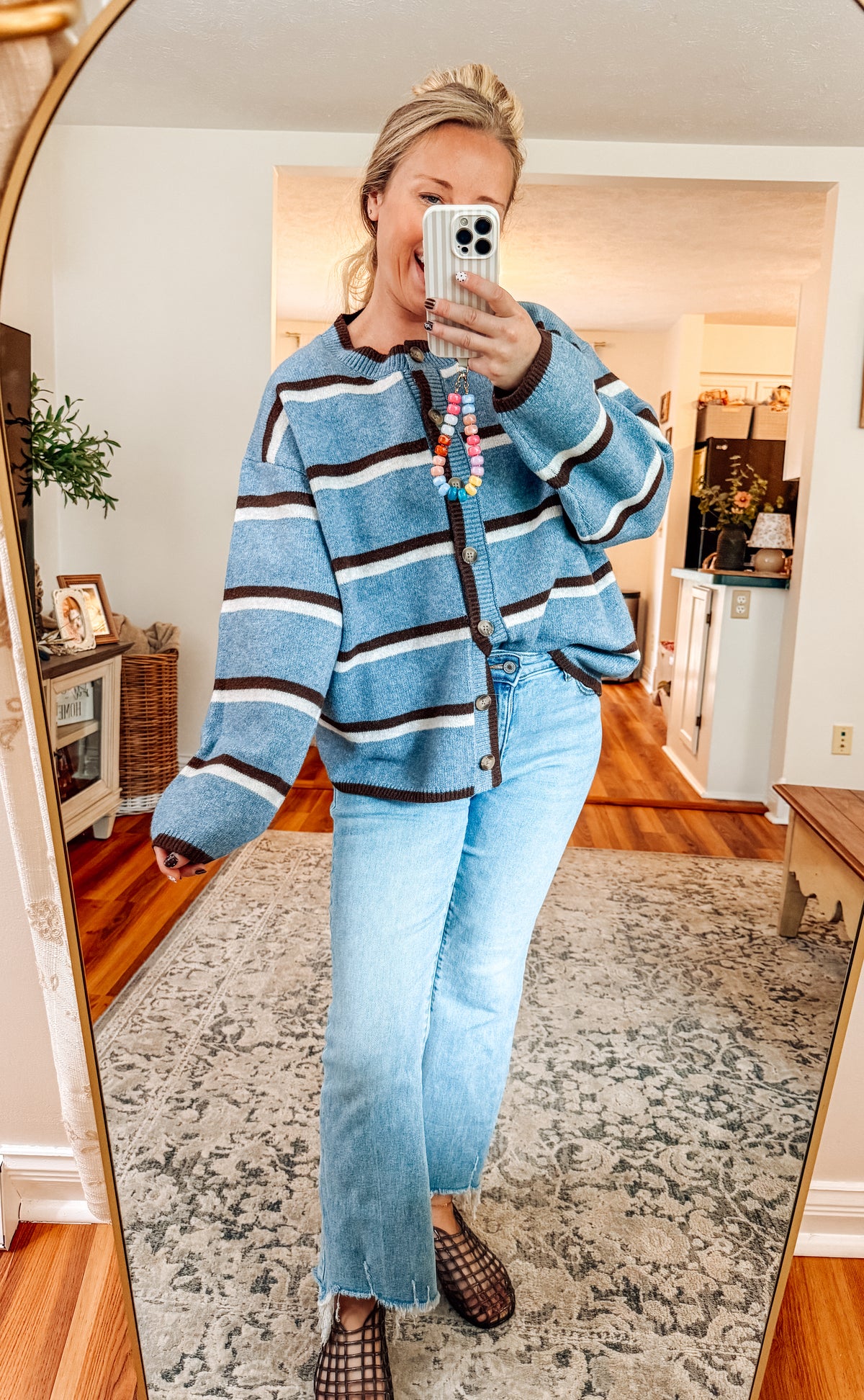 Cozy in Blue Striped Button Down Cardigan