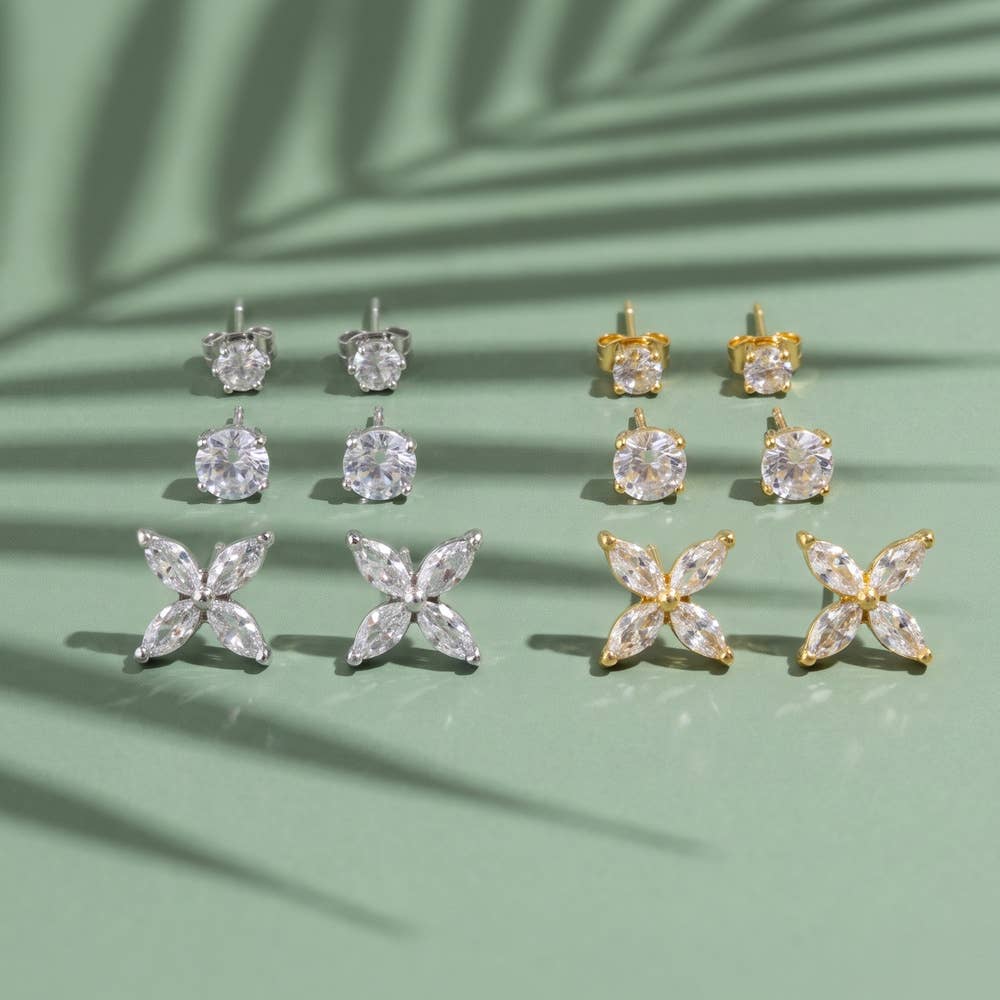 3 Pair Solitaire Earring Set