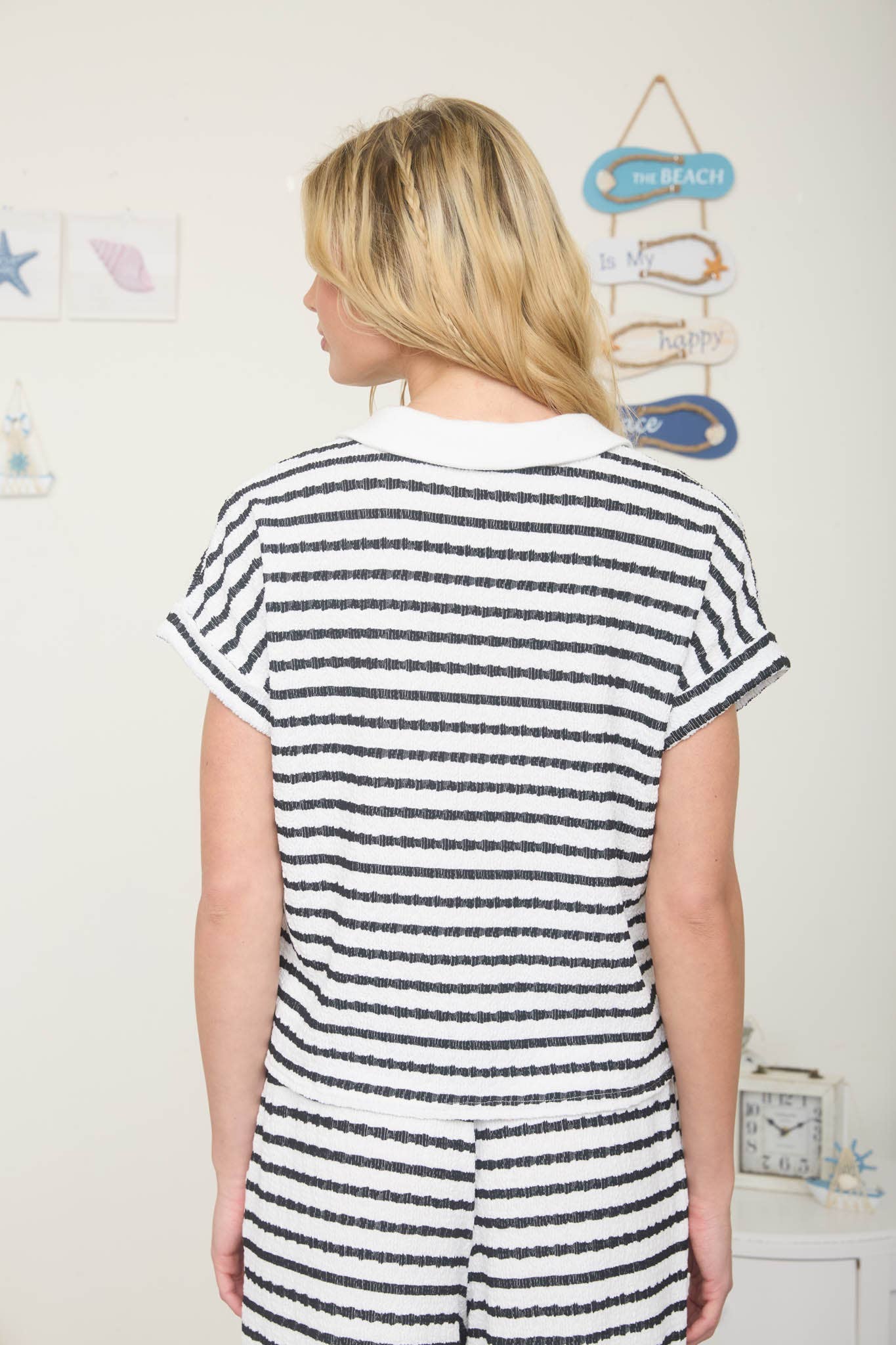 Call Me Stripey Collared Knit Top-Black