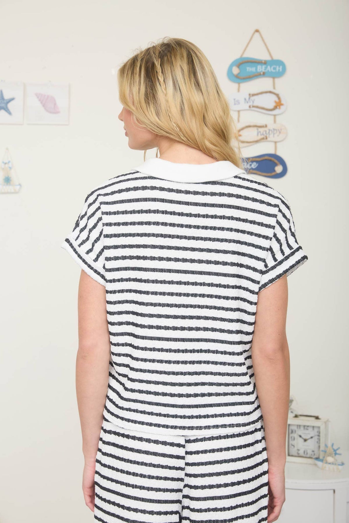 Call Me Stripey Collared Knit Top-Black