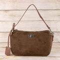 Pouch Style Turn Lock Detail Suede Shoulder Bag
