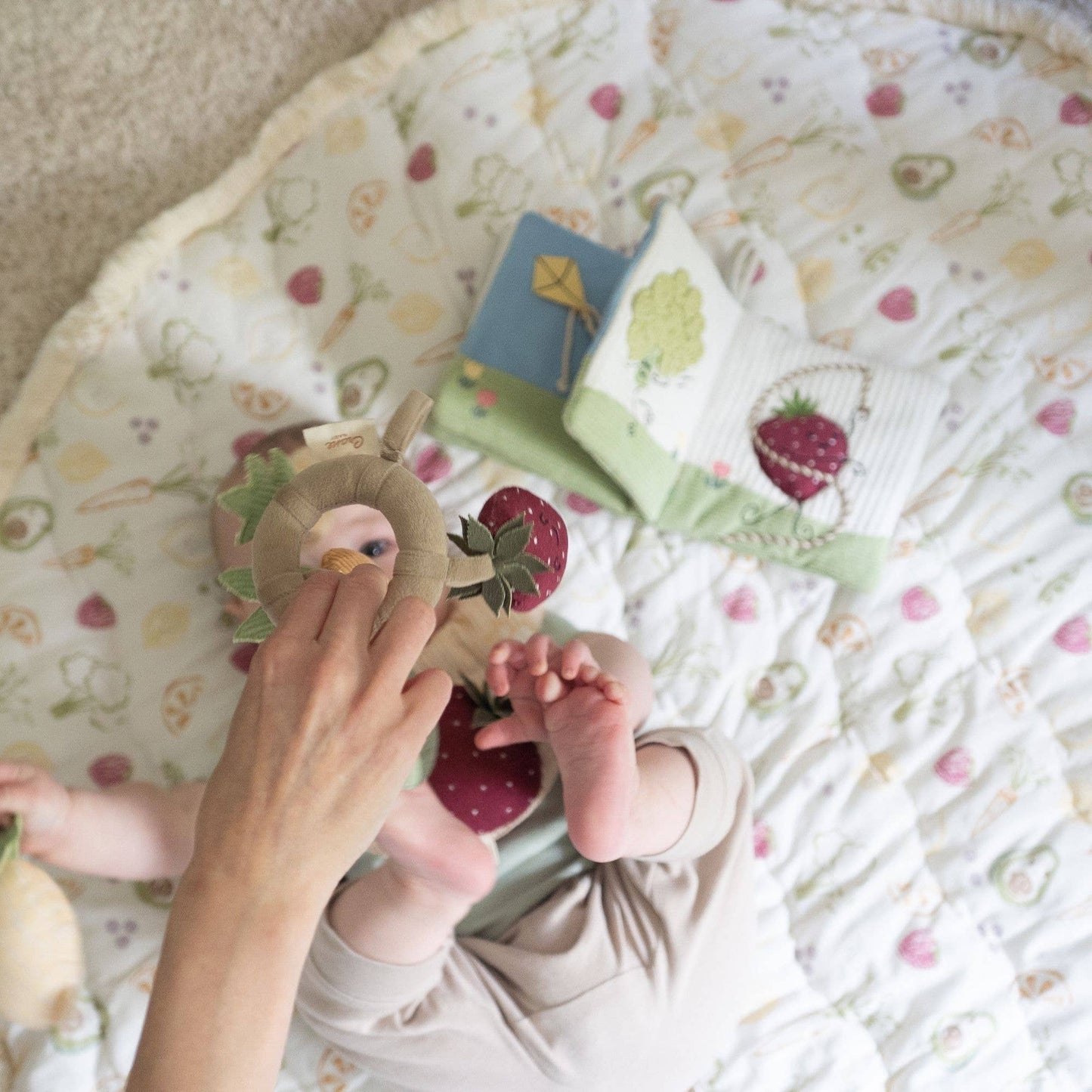 Clementine Fruits & Veggies Soft Plush Activity Ring: Clementine Fruits & Veggies / White / Baby Toy