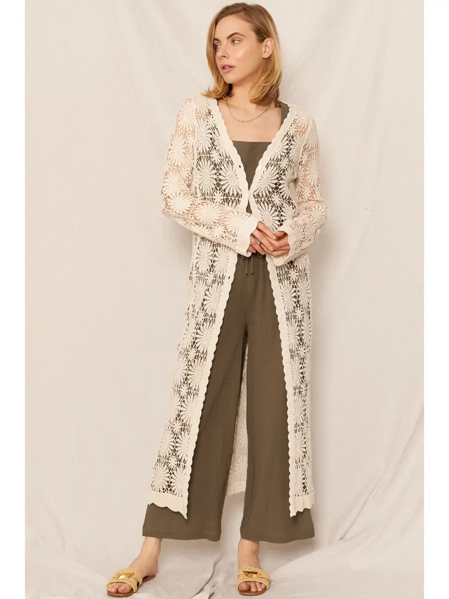 Patterned in Florals Crochet Maxi Kimono Cardigan