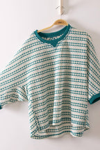 Tiff Textured Stripe Knit Top: Green
