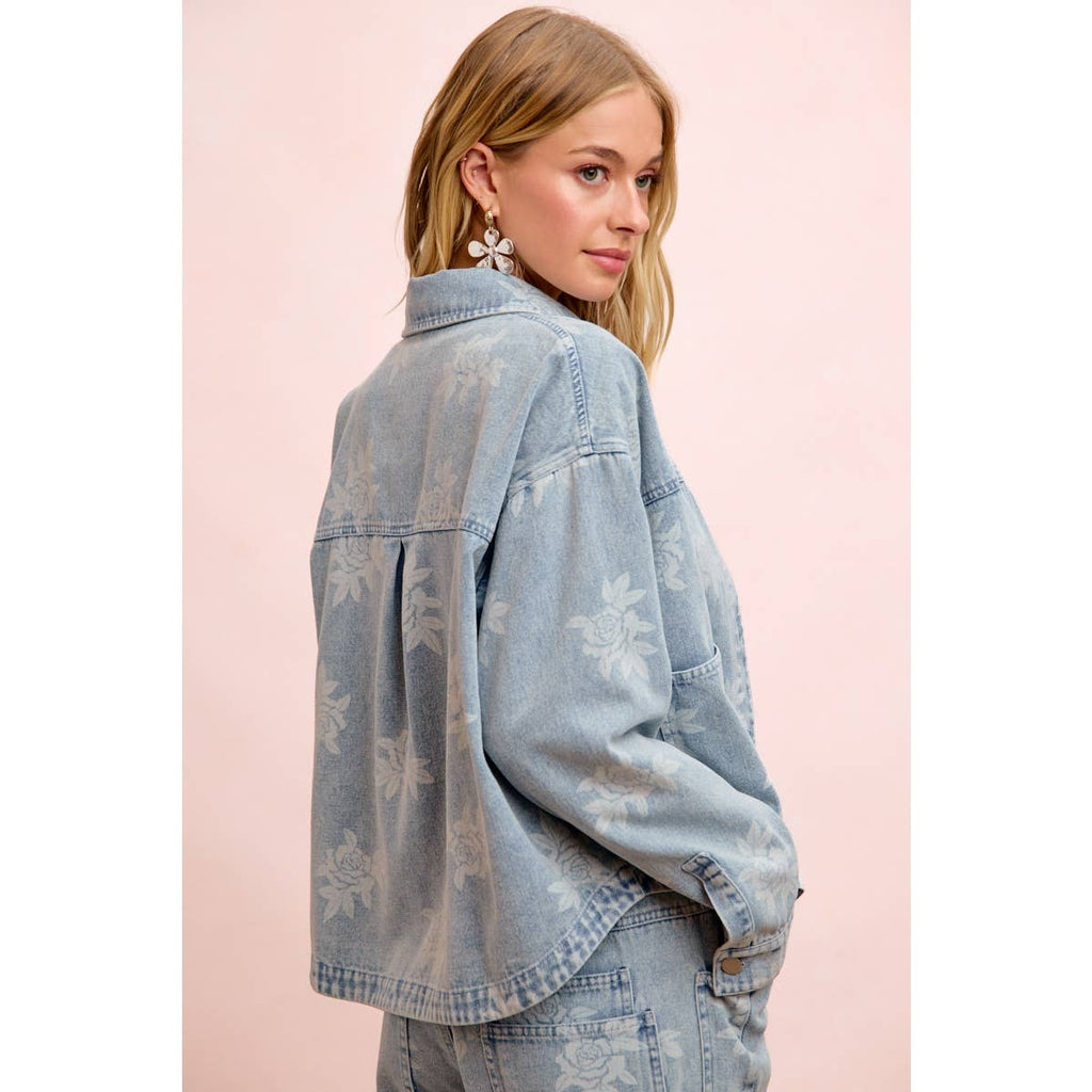 The Lilly Floral Washed Denim Jacket (S-XL)