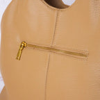 Exterior Zip Pocket Leather Hobo Shoulder Bag
