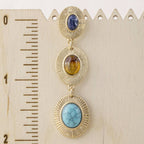 Sunburst Etched Triple Cabochon Drop Earrings
